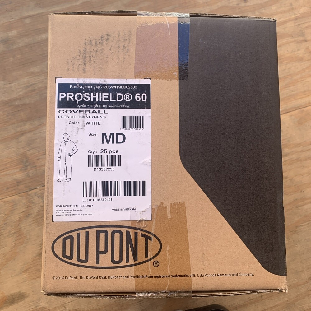 BOX OF 25 DuPont ProShield 60 Nexgen Medium Coveralls Size MD Color White