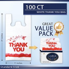 YoYoRain White Thank you bags, 100PCS T shirt bags, To Go Bags,Grocery bags, …