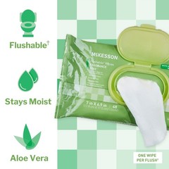 McKesson Flushable* Personal Wipe 6-9/10 X 7 Inch FLU48 12 Pack 576 Wipes