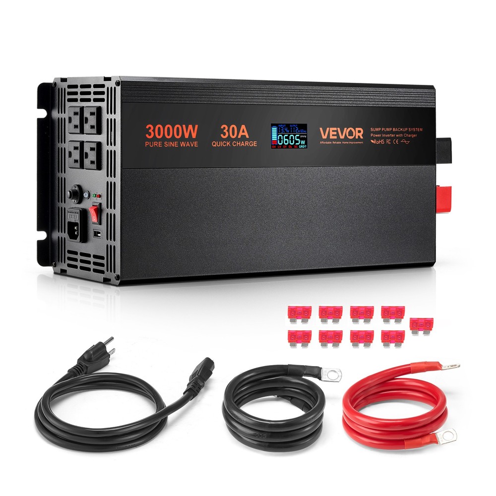 VEVOR Sump Pump Battery Backup System 3000W LCD Auto Switches to Battery