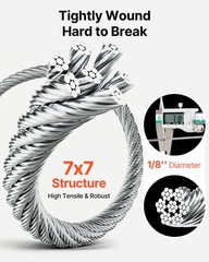 T316 Stainless Steel Cable 1/8″ 7×7 Steel Wire Rope 1000 ft Cable Railing