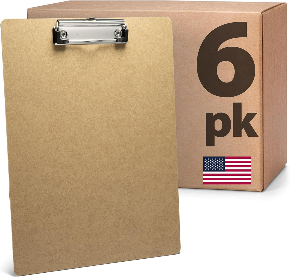 Recycled Wood Clipboards, Low Profile Clip, 6 Pack Clipboards, Letter Size (9 X