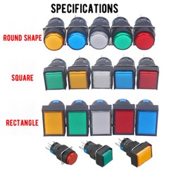 Round Rectangle Push Button Switch LED Light Momentary Latching 16mm 12/24/220V