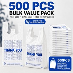 YoYoRain 500 Count Plastic T-Shirt Bags, 11″ x 6″ x 21″, White, Grocery & Tak…