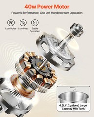 Stainless Milk Separator 60L/H, 10500RPM, Adjustable Fat Ratio 0.06–0.14%