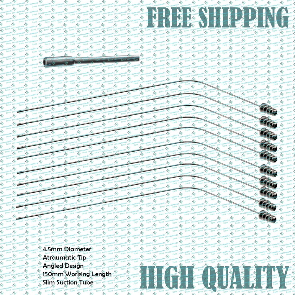 10PC Yasargil Suction Tube 4.5mm, Atraumatic Angled Tip, 150mm Working Length
