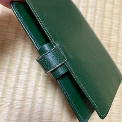 Filofax Leather Pocket Windsor 4 Hole Green Leather Cover Used W/ Box From Japan