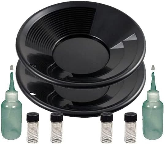 Sluice Monkey 2 Pack of 10 in Black Gold Pans, 4oz Sniffers Bottles, Vials