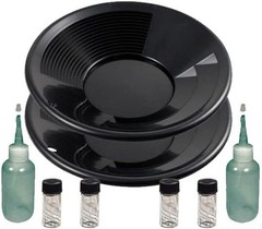 Sluice Monkey 2 Pack of 10 in Black Gold Pans, 4oz Sniffers Bottles, Vials