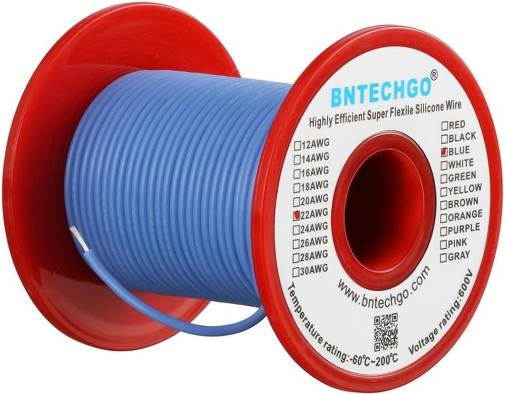 22 Gauge Silicone Wire Spool 100 Ft Blue Flexible 22 AWG Stranded Tinned Copper
