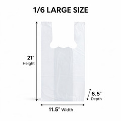 1/6 Large White T-Shirt Shopping Grocery Bags 21×6.5×11.5 0.492 Mil Bulk