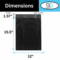2 Mil 12 x 15.5 Black Poly Mailers Shipping Envelopes Mailing Bags 1000 Pack