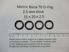 15mm ID x 20mm OD x 2.5mm thick O-ring. Buna-70. Quan 4.