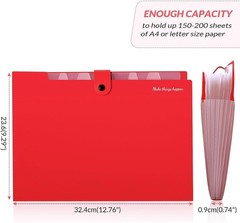 Portable 8-Pocket Expanding Document Organizer with Labels – Modern Red Design