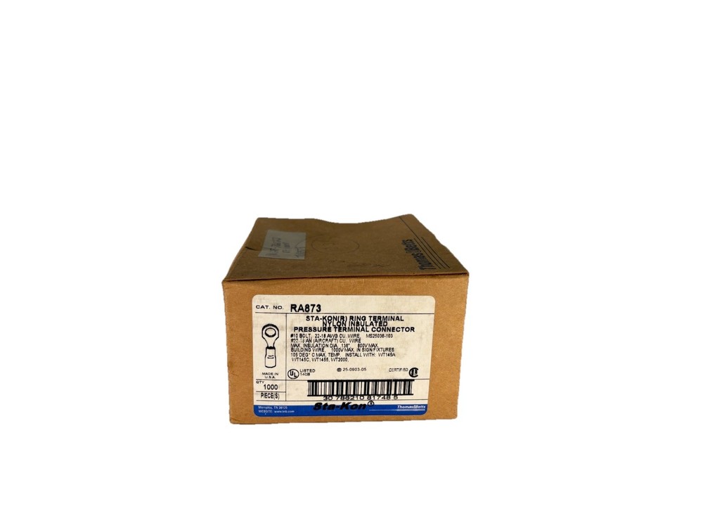 T&B Insulated Copper Stakon Crimp Ring Terminals 22 – 16 AWG Wire #10 Bolt 100ct