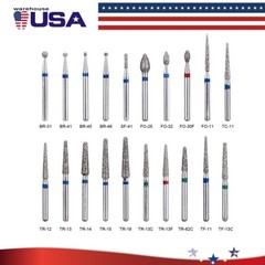 100Pcs AZDENT Dental Diamond Burs High Speed Handpiece Friction Grip 20 Types