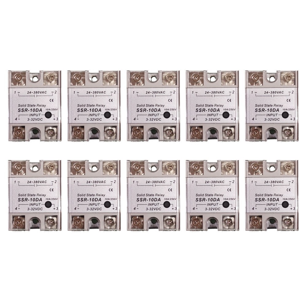 10 pcs SSR-10DA Solid State Relay Single Phase Relay 10A 3-32VDC to 24-380VAC