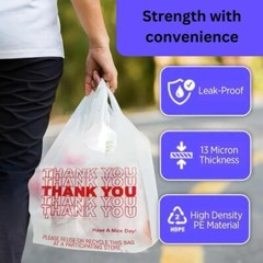 New Large 21 x 6.5 x 11.5 Thank You T-Shirt Plastic White Bags 1000..