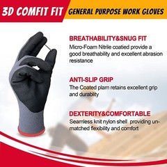 EvridWear Safety Work Gloves, Touchscreen Micro-Foam Nitrile Coated Unisex Glove
