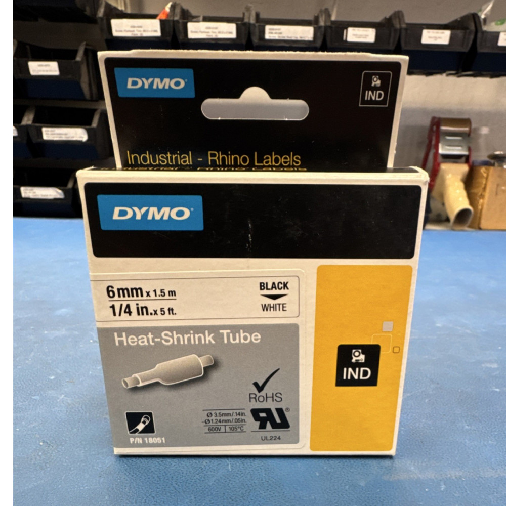 DYMO Rhino Label Cartridge 1/4 in Black/White Thermal Heat-Shrink Tube 18051.