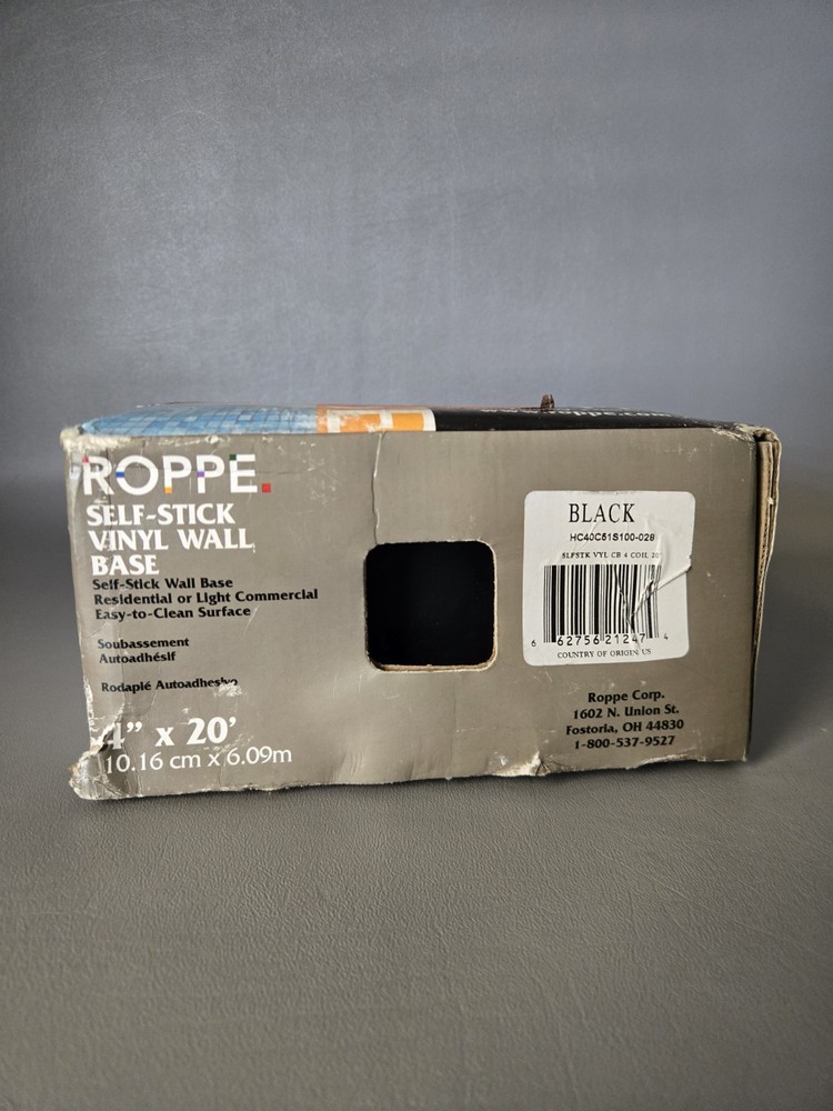 Roppe Self-Stick Vinyl Wall Base Black HC40C51S100 Trim Baseboard NIB