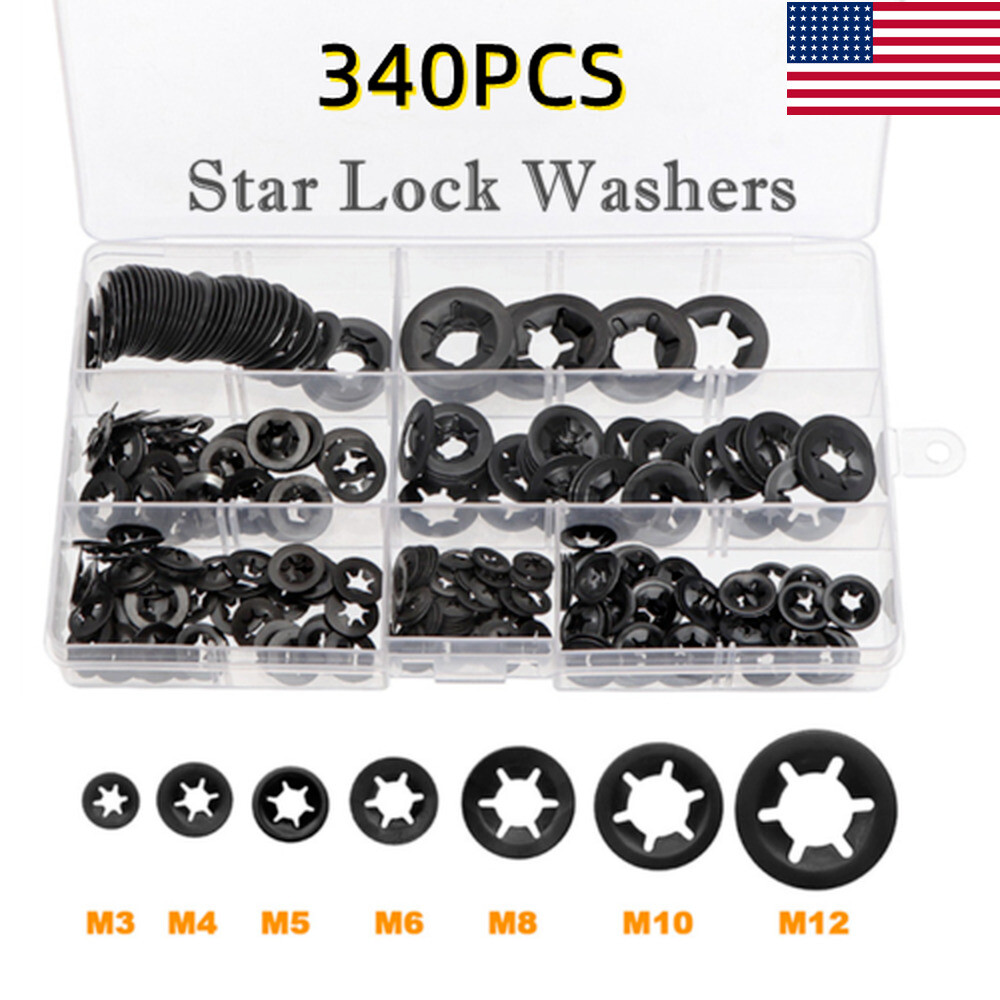 340Pcs Star Nut Star lock Push-on Locking Washers Clips Fastener 7 Sizes