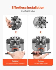 6-Jaw Lathe Chuck, 6 Inch (160 mm), Self-Centering Chuck with D1-4 Cam Lock Back