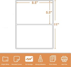 100-1000 Rounded 8.5″x5.5″ Shipping Labels Half Sheet Self Adhesive 2 Per Sheet