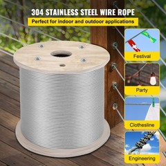 VEVOR T304 Stainless Steel Cable 1/4″ 7×19 Steel Wire Rope 200ft Cable Railing