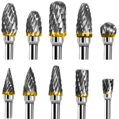 Tungsten Carbide Rotary Burr Set 10PCS Double Cut Grinding Head 1/4 In Die Gr…