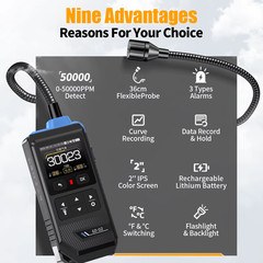 Portable Gas Leak Detector 50000PPM Sound & Light Alarm Combustible Natural Meth