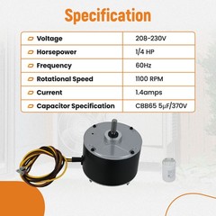 Condenser Fan Motor For Genteq GE 5KCP39EGS070S 5KCP39EGY823S Dayton 208-230V