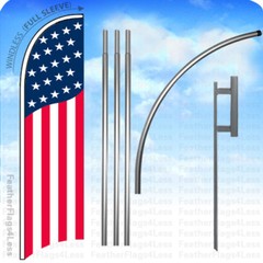 USA US STARS STRIPES – Windless Swooper Flag KIT Feather Banner Sign 15′ Set -b1
