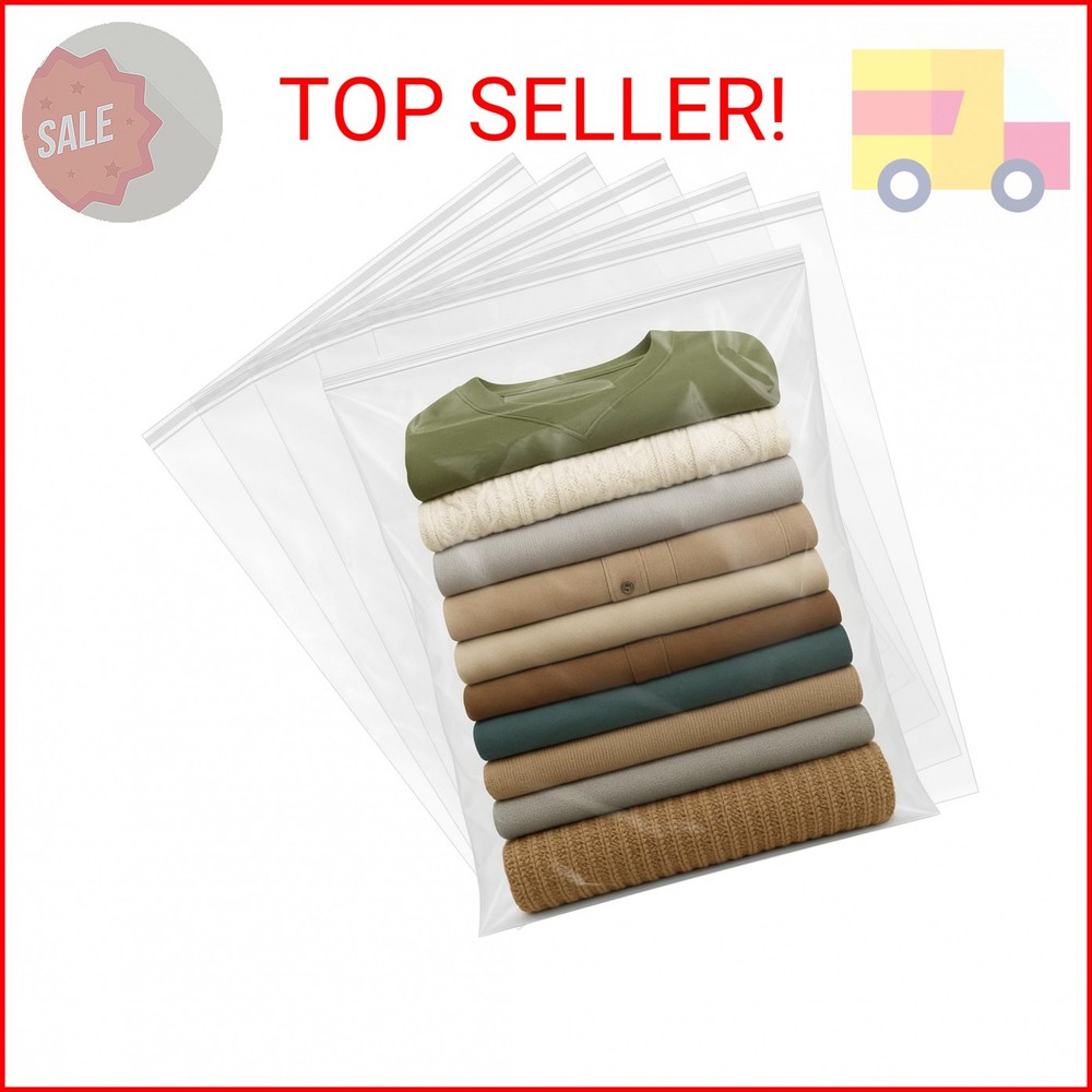 Aubeco 20Pcs Large Storage Bags, Clear Reusable 18″ x 24″ Plastic Zip Baggies fo
