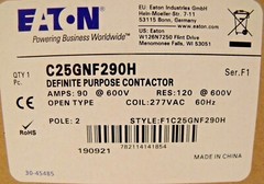 NIB Eaton C25GNF290H Definite Purpose Contactor: 115V Line, 277V@60Hz Coil
