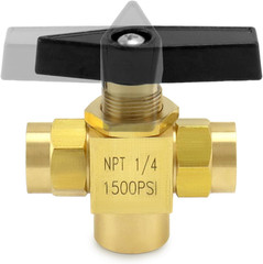 2 Pack 1/4″ NPT Brass Instrument 3 Way Ball Valve, L Port Panel Mounted Instrume