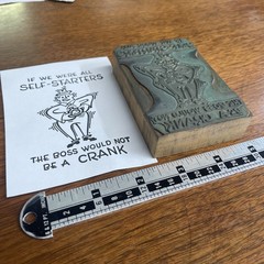 VTG Letterpress Printers Block Cut SELF STARTERS CRANK BOSS CARTOON