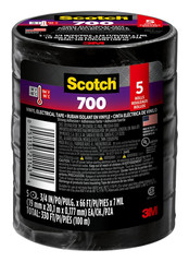 Vinyl 700 Electrical Tape, 5 Rolls, Black, 3/4-In X 66-Ft, Commercial Grade, Rat