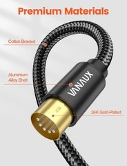 Black 8 FT 2.4M 5Pin Male to Male MIDI Cable Keyboard Synth Audio Interface