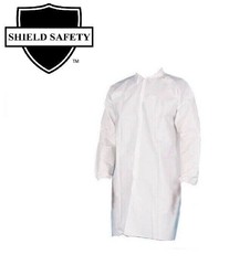 White Polypropylene 30G Lab Coats, 4 Snaps, Elastic Wrists, Medium 25 Pieces