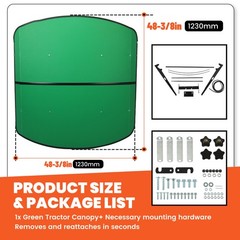Tuff Top Tractor Canopy 52″ X 52″ For John Deere 2″ x 2″ or 2″ x 3″ ROPS Green