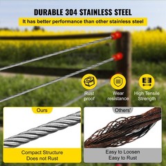 VEVOR T304 Stainless Steel Cable 1/4″ 7×19 Steel Wire Rope 200ft Cable Railing