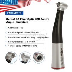 Dental 1:5 LED Fiber Optic Contra Angle Increasing Handpiece Inner 4 Spray black