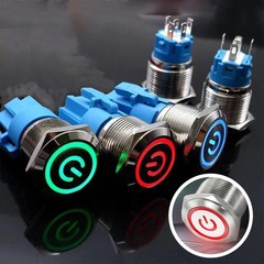 Latching Push Button Power Switch 16mm 12V LED ON OFF Waterproof Stainless Steel