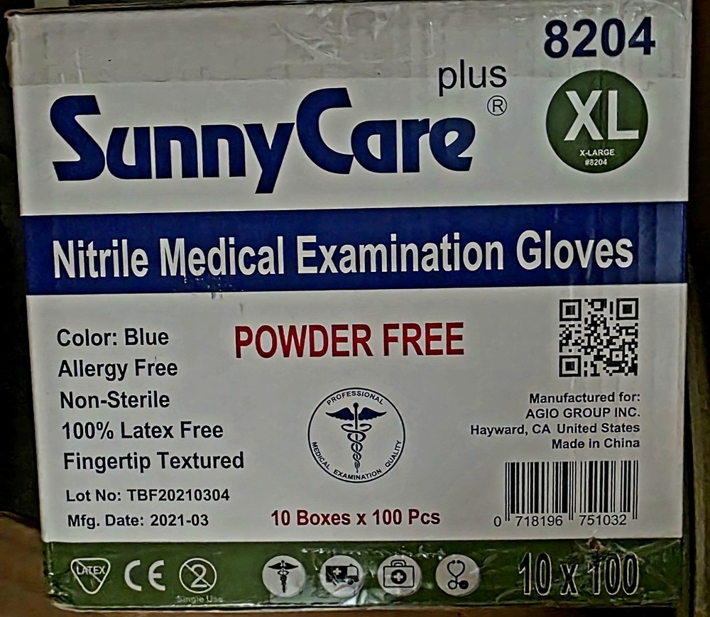 SunnyCare Nitrile Vinyl Latex Free Gloves,Size’s XL-LG-SML/10Boxes X 100=1000Pcs