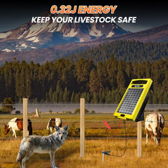 24 Hour Solar Electric Fence Charger, 20 Miles, up to 10200V Output Range Electr