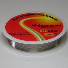 Nichrome 60 resistance wire, 34 AWG (gauge), 250 feet