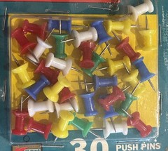 Vintage Kmart Push Pins 60 Ct (2×30) Hong Kong NOS 1970s Office Supply Sealed