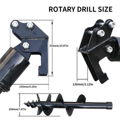 Mini Excavator Attachment Hydraulic 200mm Auger Drill with 30mm Pin FREE SHIP