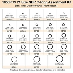 1050PCS O-Ring Assortment Kit | 21 Metric Sizes for Car Repair, Faucet, Air, Gas